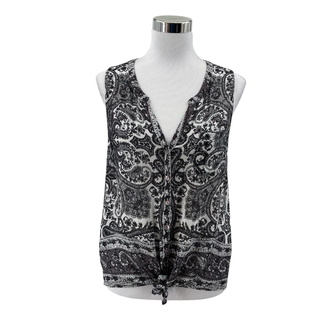 Lucky Brand Women’s Sleeveless Paisley Print Front Tie Blouse Top Size M Boho